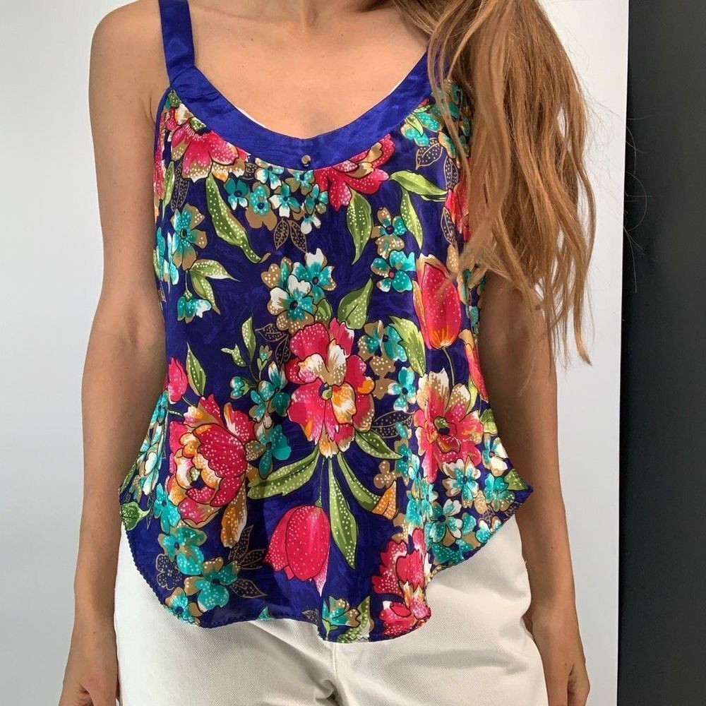 Vintage CALIFORNIA DYNASTY blue cami top blouse sz m box9